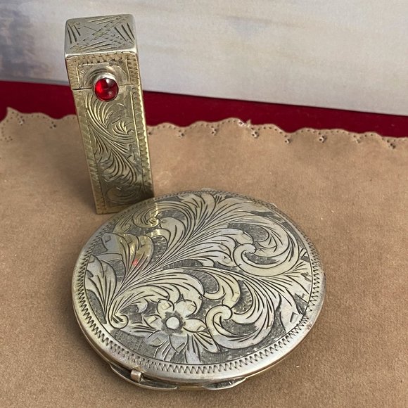 Italian Handmade Euro 800 Silver Compact &Lipstick - Picture 1 of 7